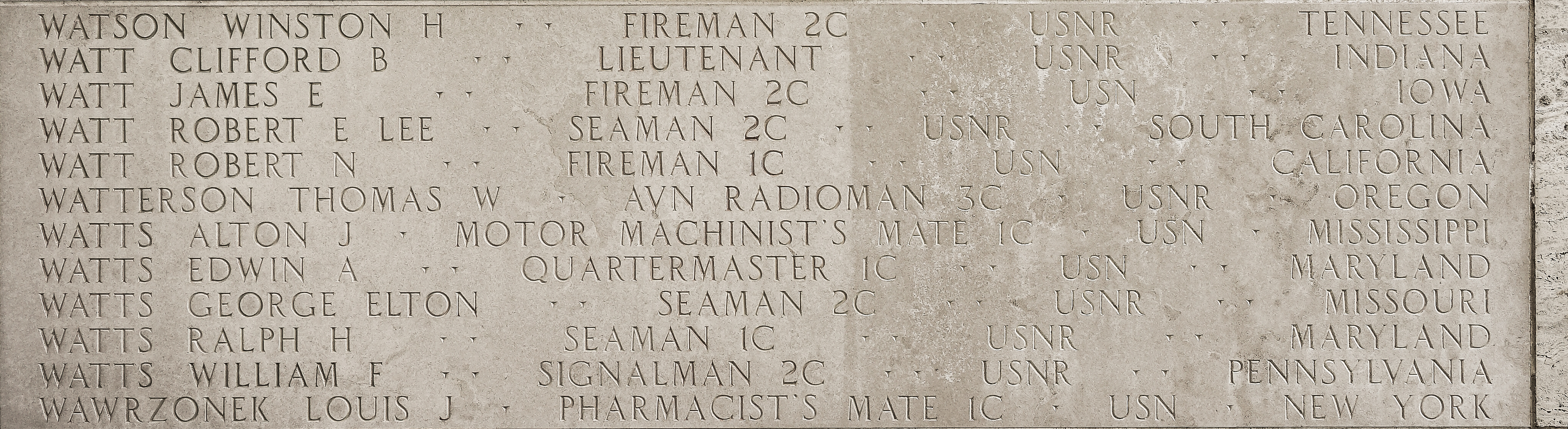 Robert N. Watt, Fireman First Class